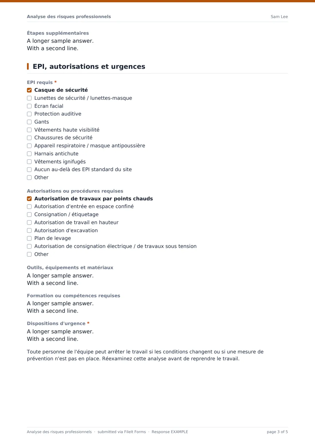 Analyse des risques professionnels — exemple de réponse au format PDF, page 3 sur 5