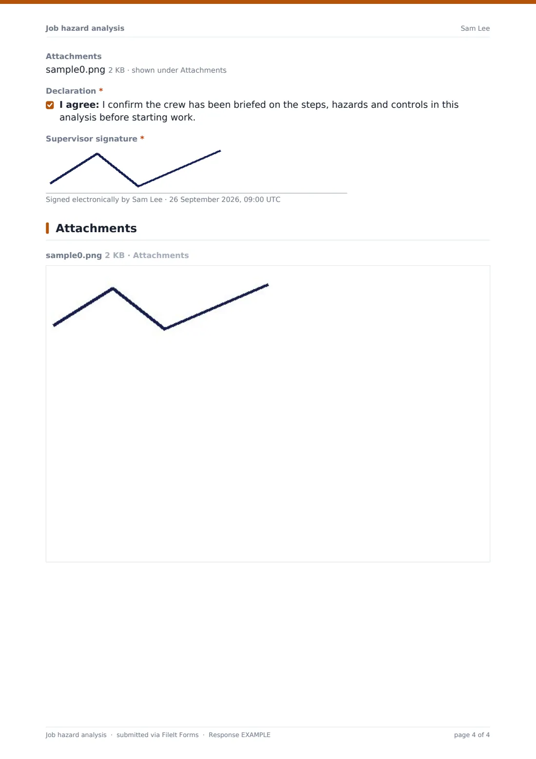Job hazard analysis — example response PDF, page 4 of 4