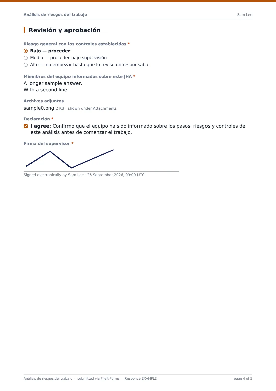 Análisis de riesgos del trabajo — PDF de respuesta de ejemplo, página 4 de 5