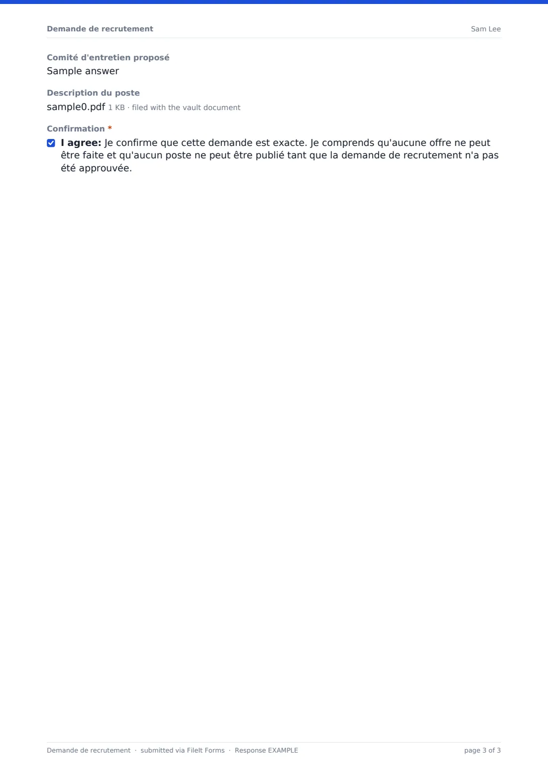 Demande de recrutement — exemple de réponse au format PDF, page 3 sur 3