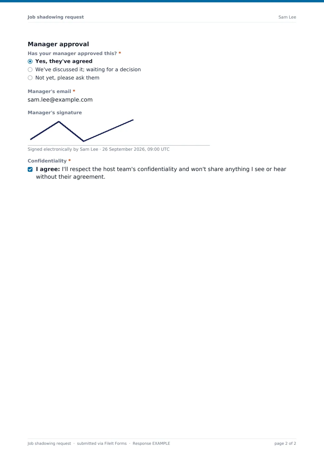 Job shadowing request — example response PDF, page 2 of 2