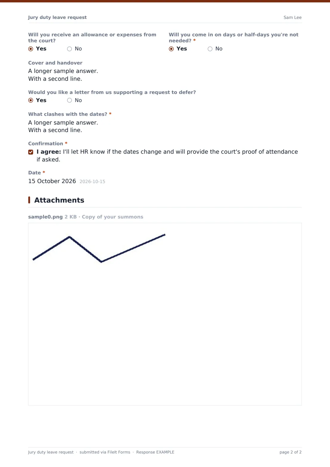 Jury duty leave request — example response PDF, page 2 of 2