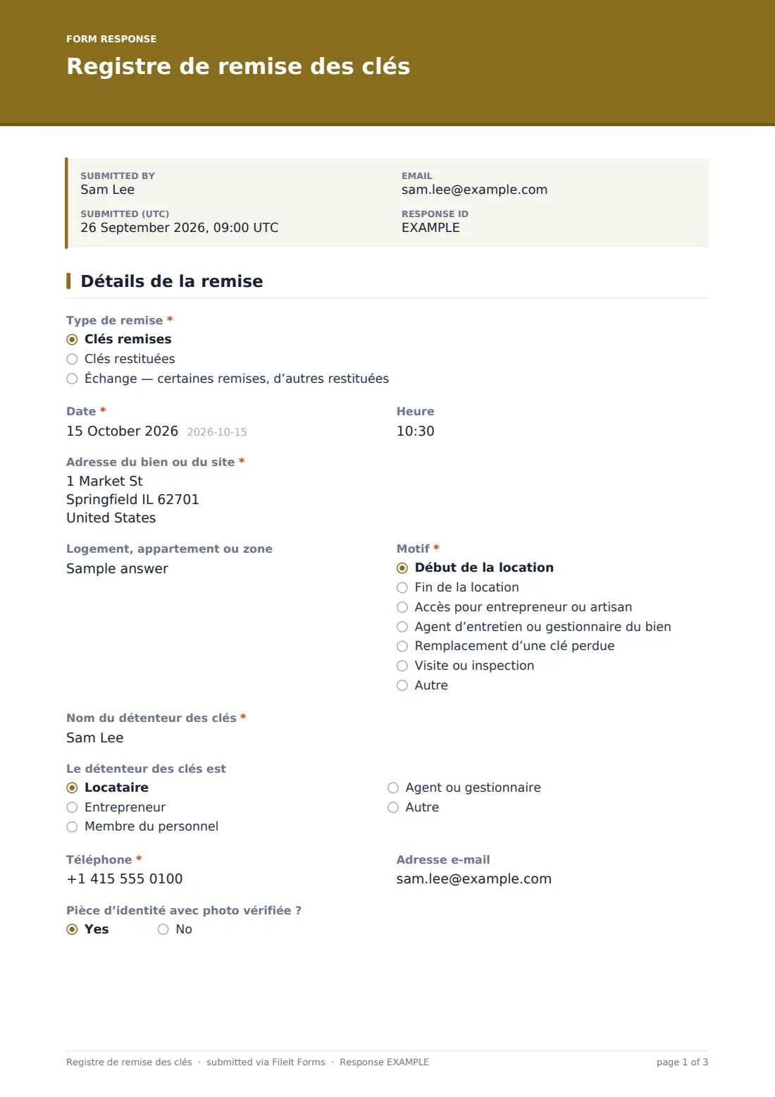 Registre de remise des clés — exemple de réponse au format PDF, page 1 sur 3