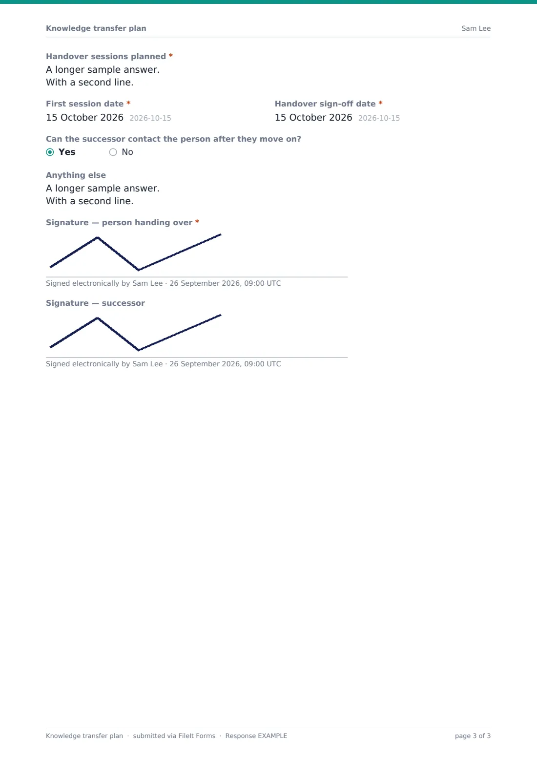 Knowledge transfer plan — example response PDF, page 3 of 3