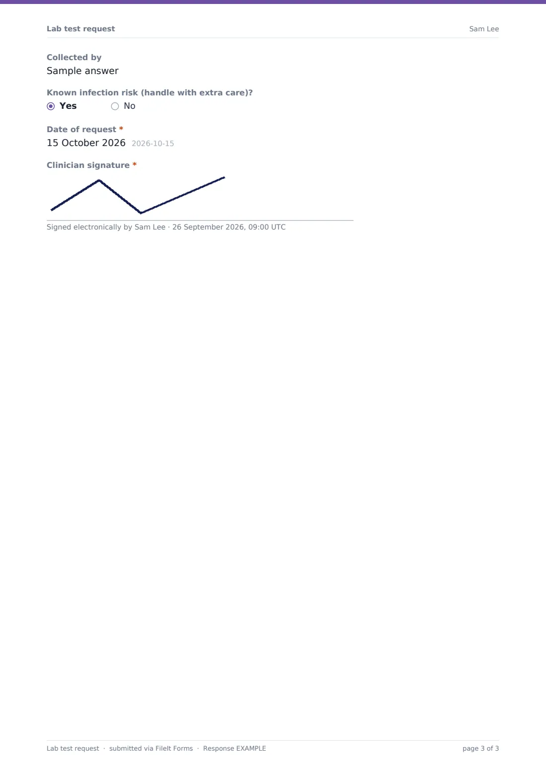 Lab test request — example response PDF, page 3 of 3