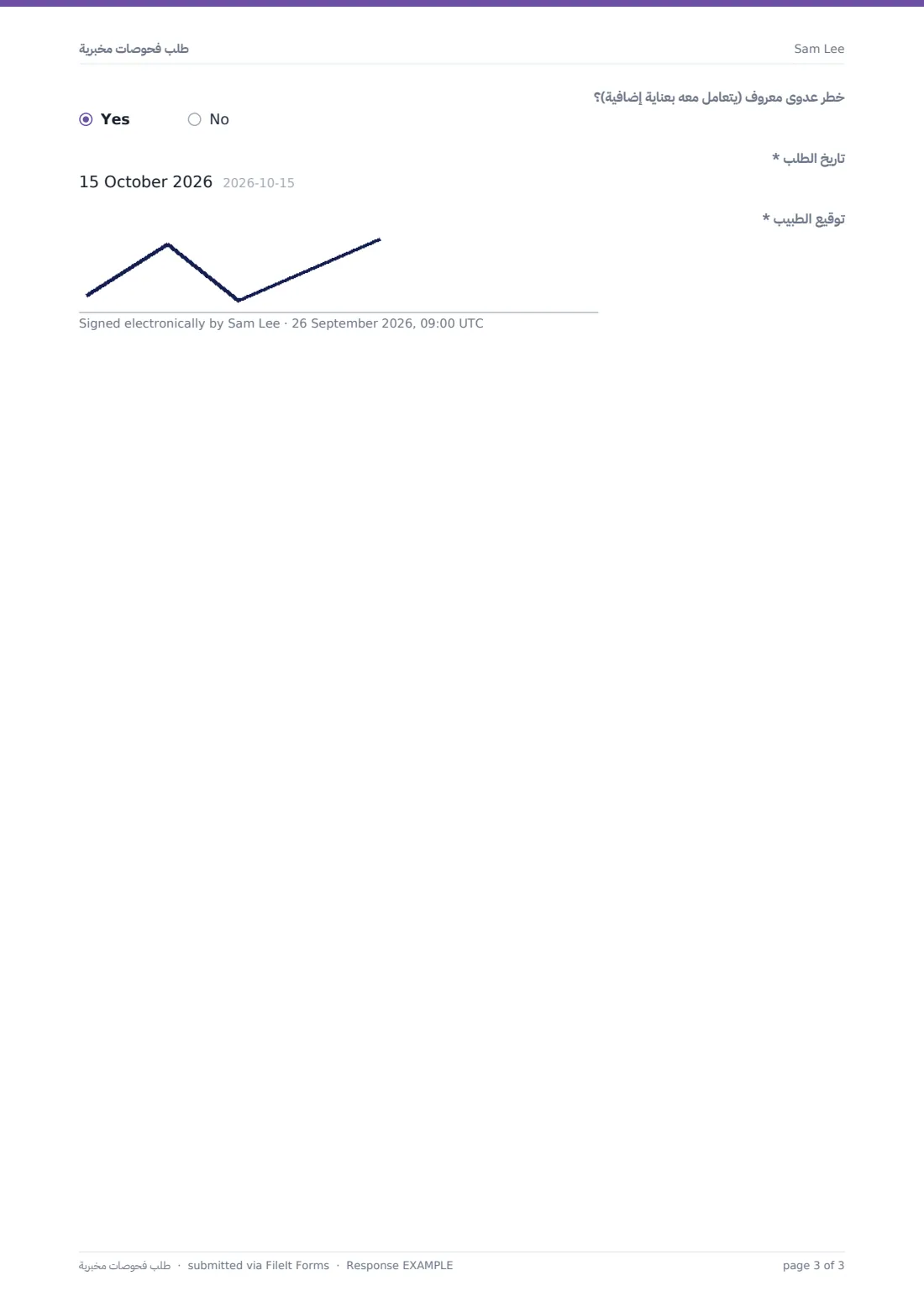 طلب فحوصات مخبرية — ملف PDF لرد نموذجي، الصفحة 3 من 3