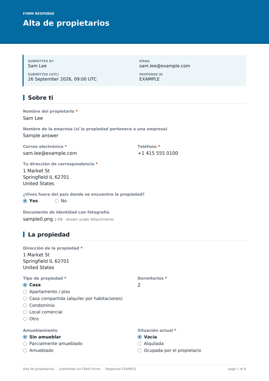 Alta de propietarios — PDF de respuesta de ejemplo, página 1 de 4