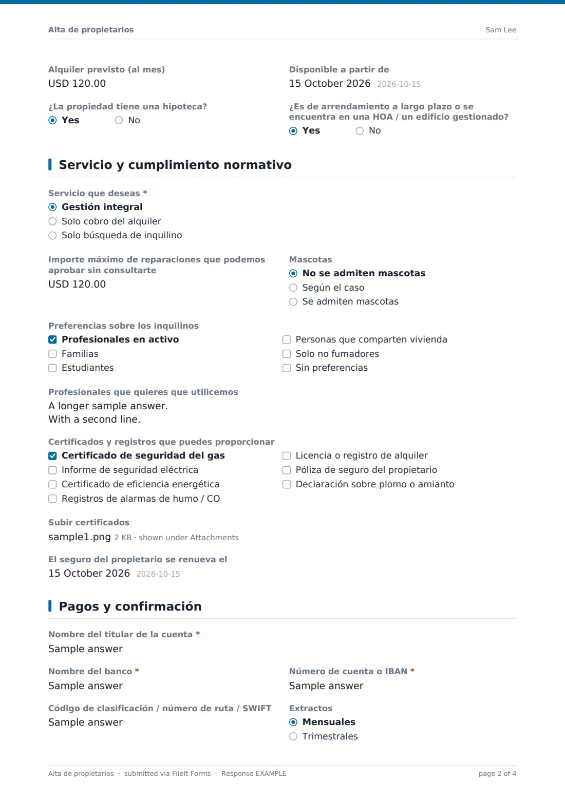 Alta de propietarios — PDF de respuesta de ejemplo, página 2 de 4