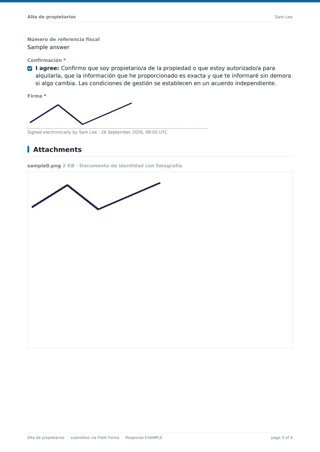 Alta de propietarios — PDF de respuesta de ejemplo, página 3 de 4