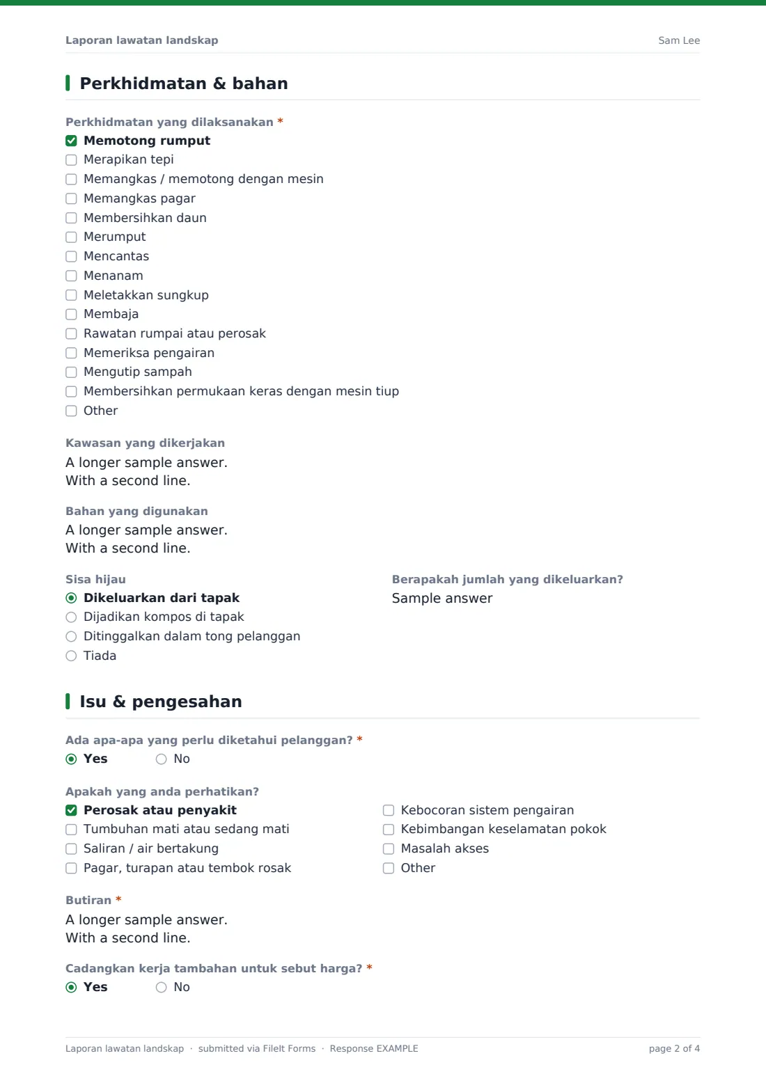 Laporan lawatan landskap — PDF respons contoh, halaman 2 daripada 4