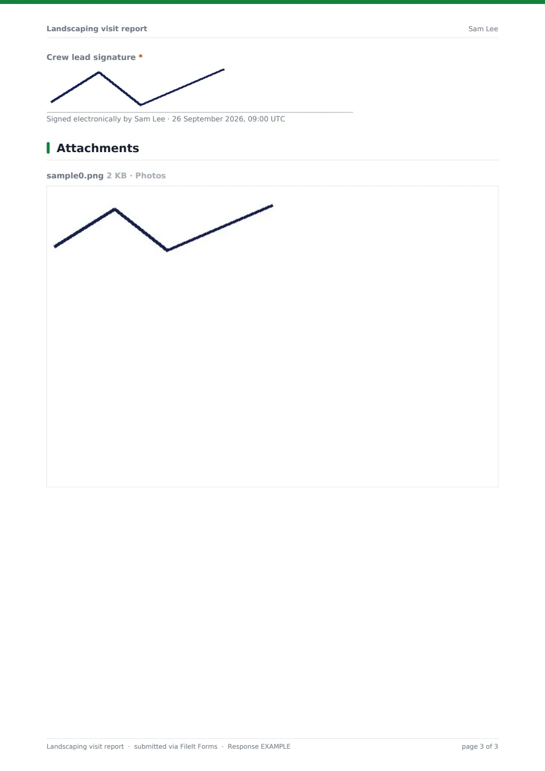 Landscaping visit report — example response PDF, page 3 of 3