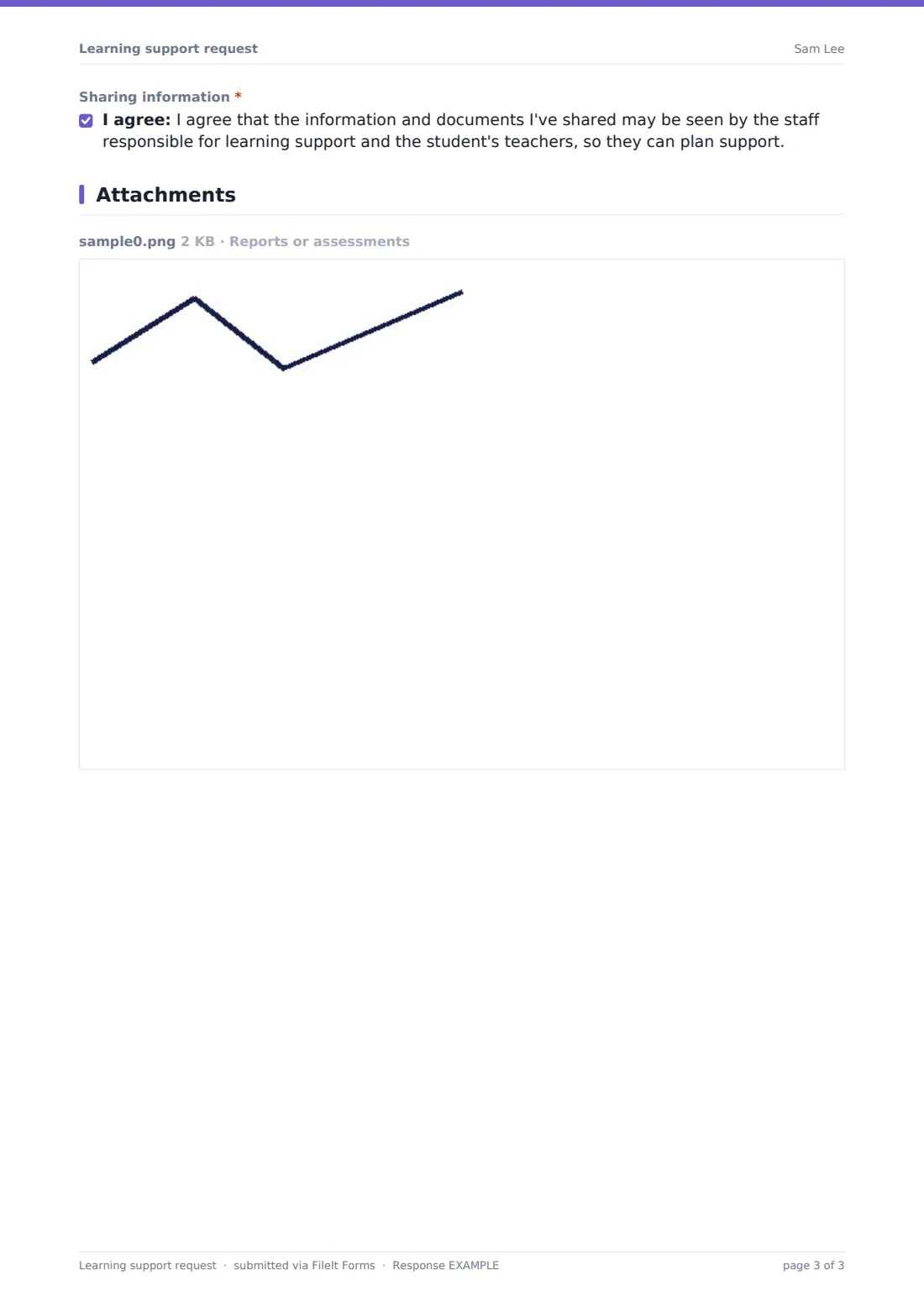 Learning support request — example response PDF, page 3 of 3