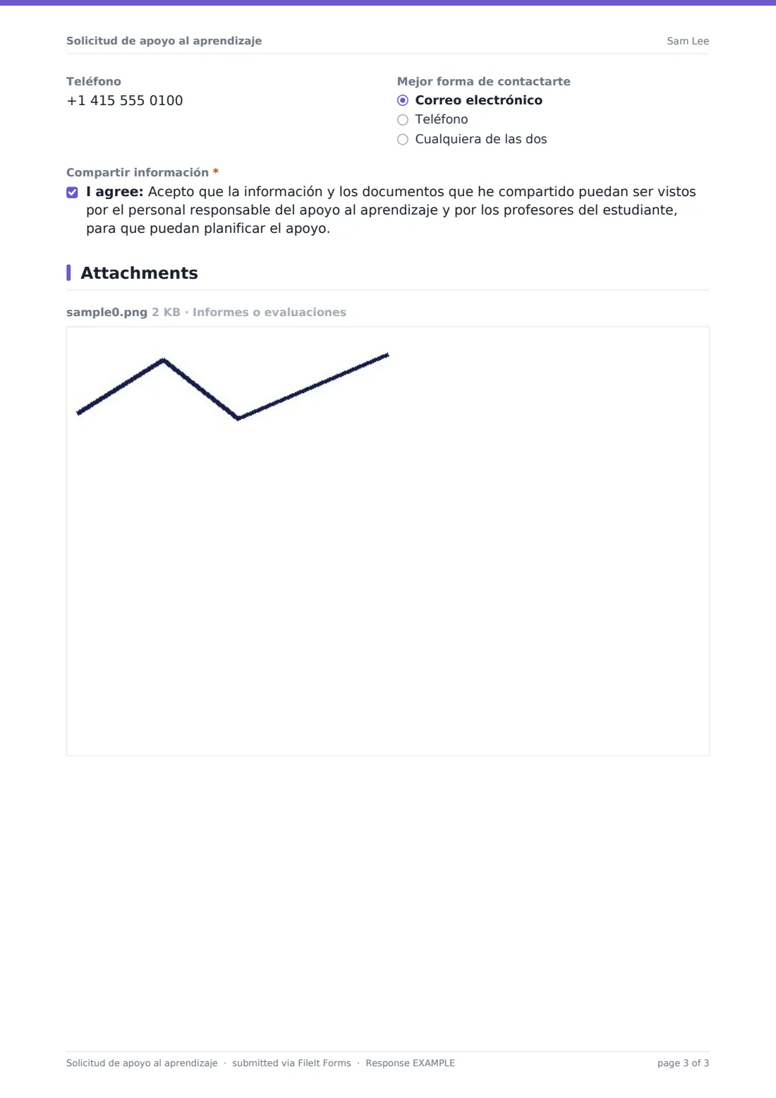 Solicitud de apoyo al aprendizaje — PDF de respuesta de ejemplo, página 3 de 3