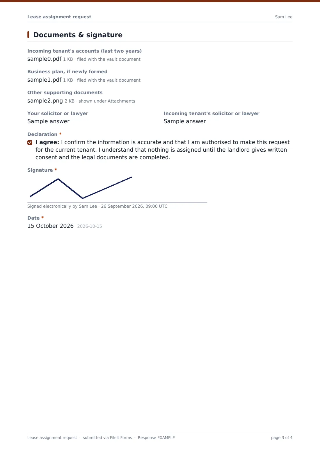 Lease assignment request — example response PDF, page 3 of 4