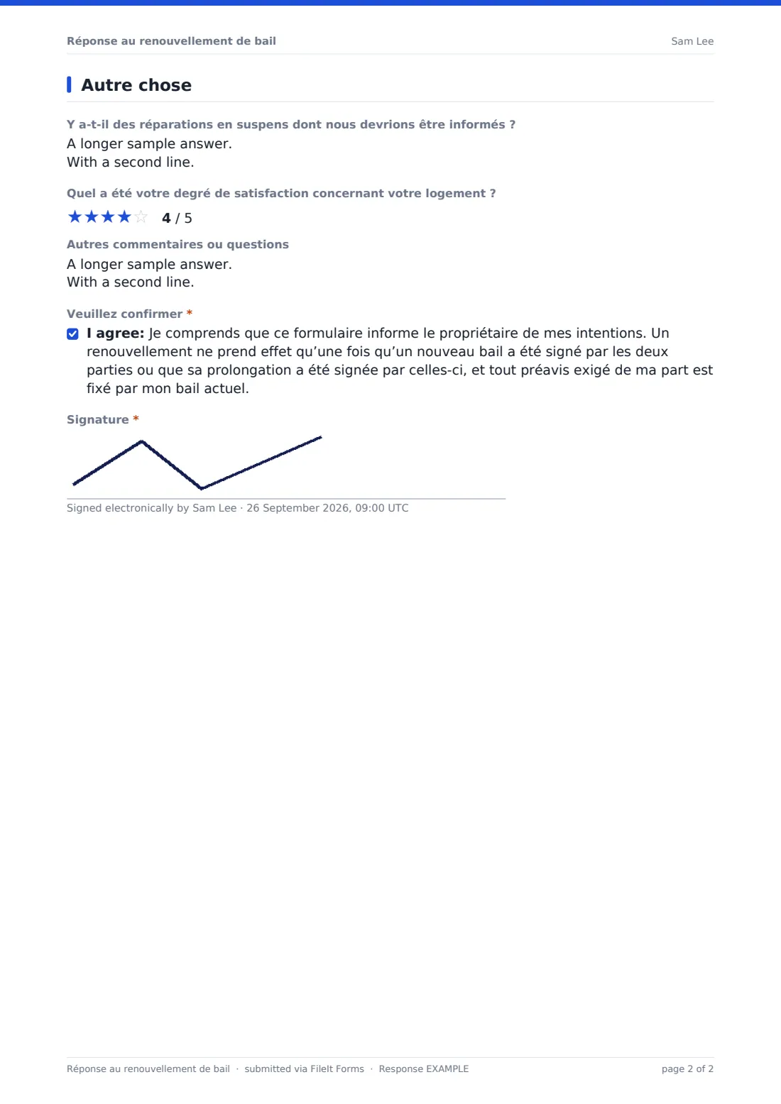 Réponse au renouvellement de bail — exemple de réponse au format PDF, page 2 sur 2