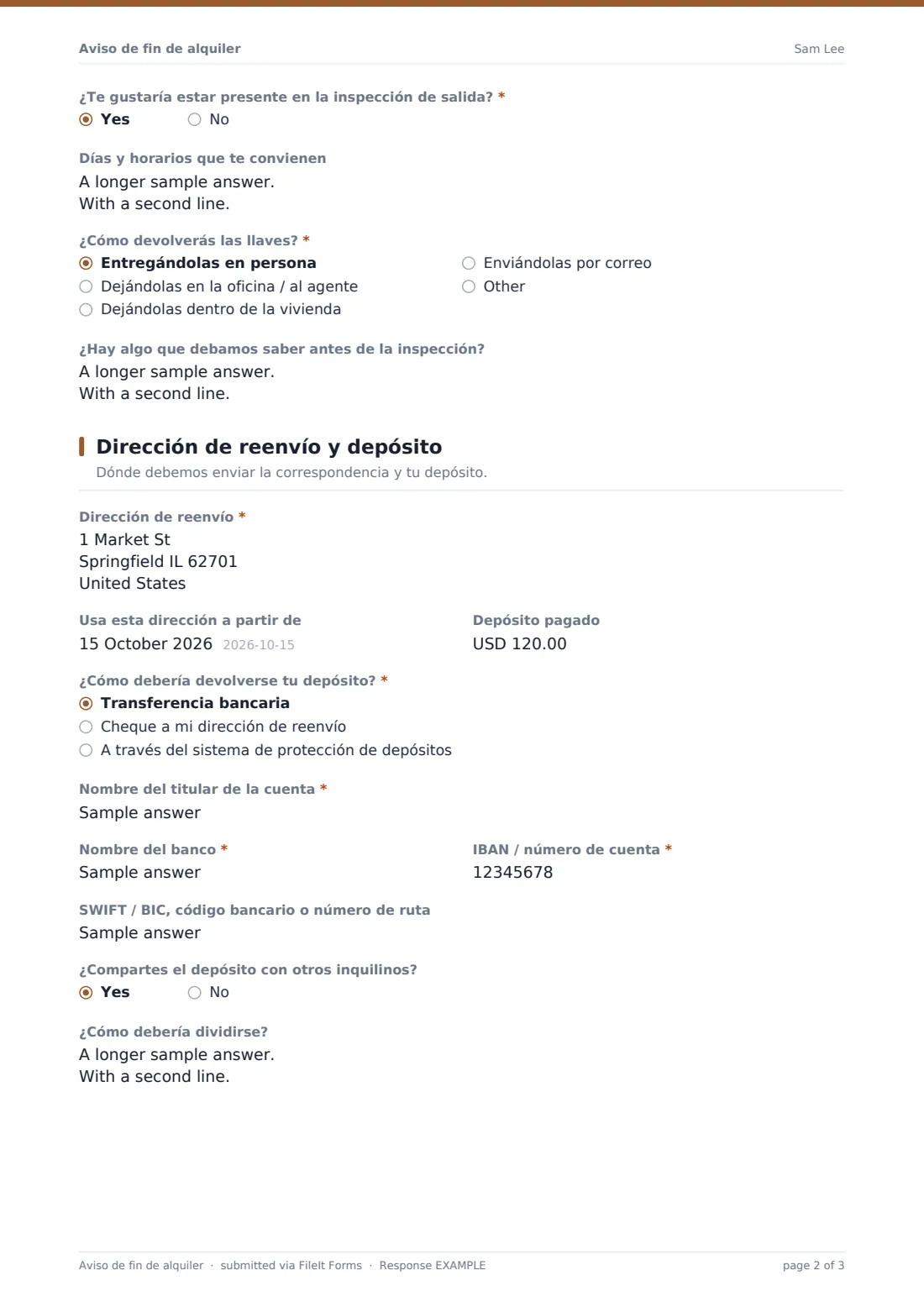 Aviso de fin de alquiler — PDF de respuesta de ejemplo, página 2 de 3