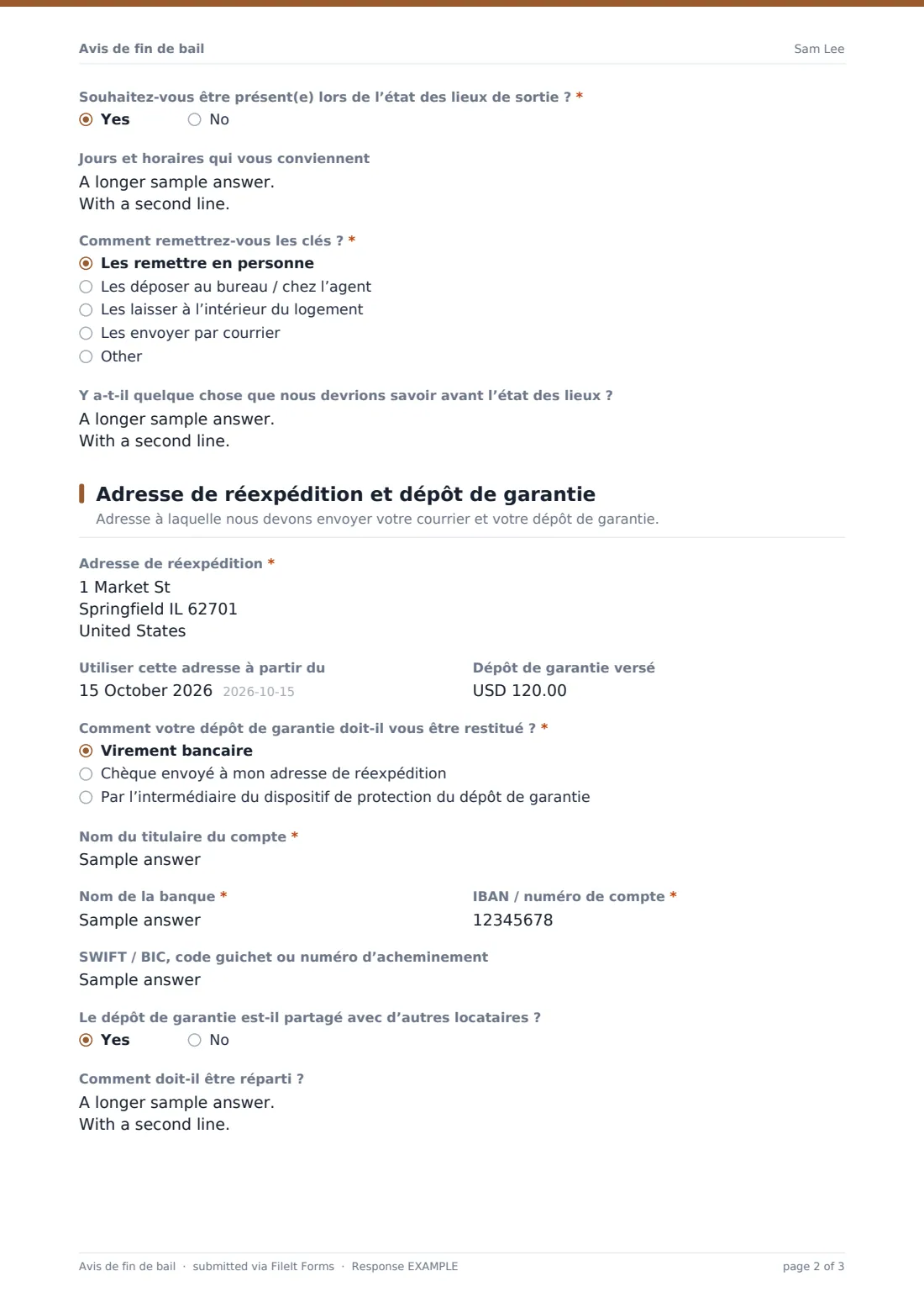 Avis de fin de bail — exemple de réponse au format PDF, page 2 sur 3