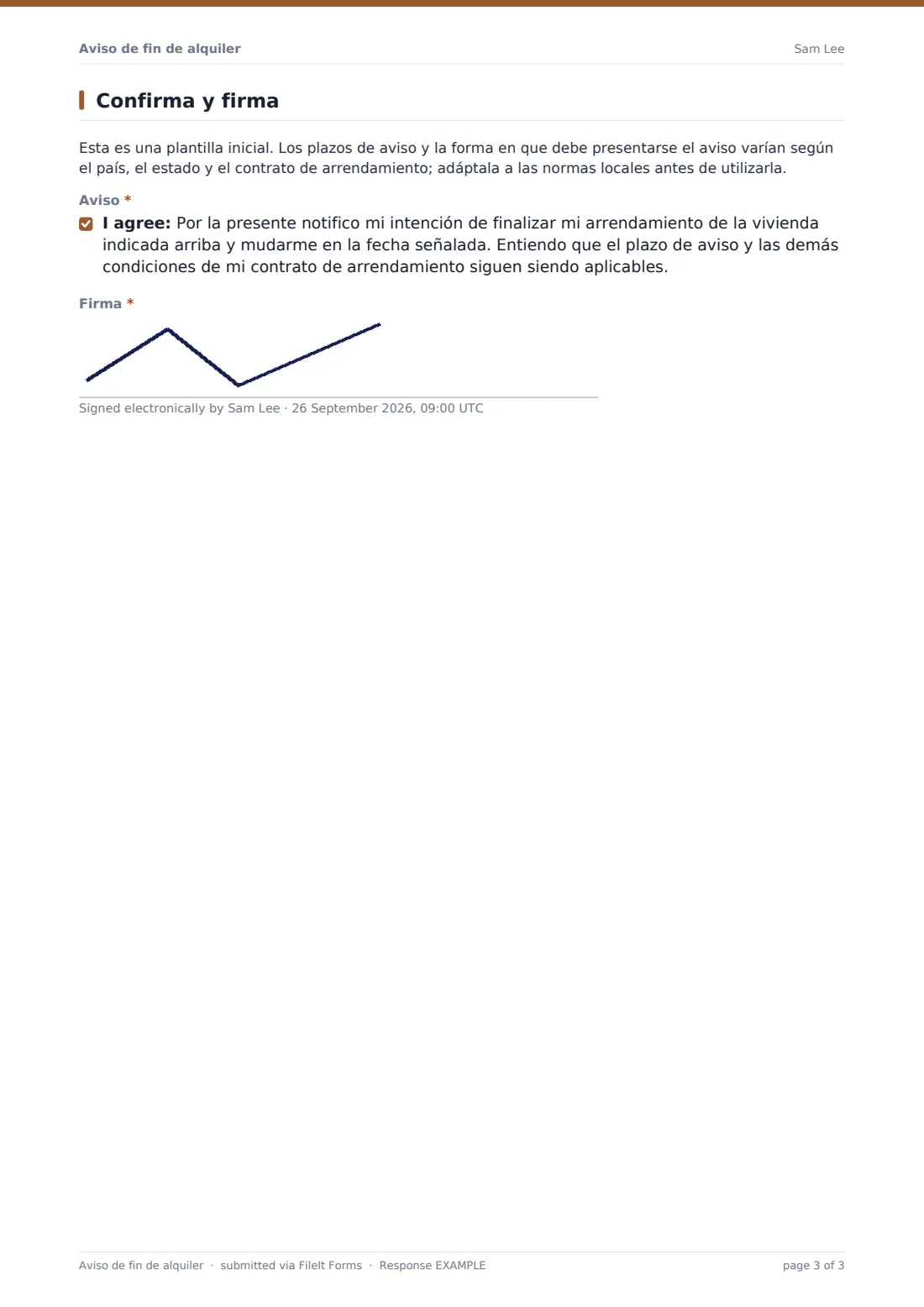 Aviso de fin de alquiler — PDF de respuesta de ejemplo, página 3 de 3
