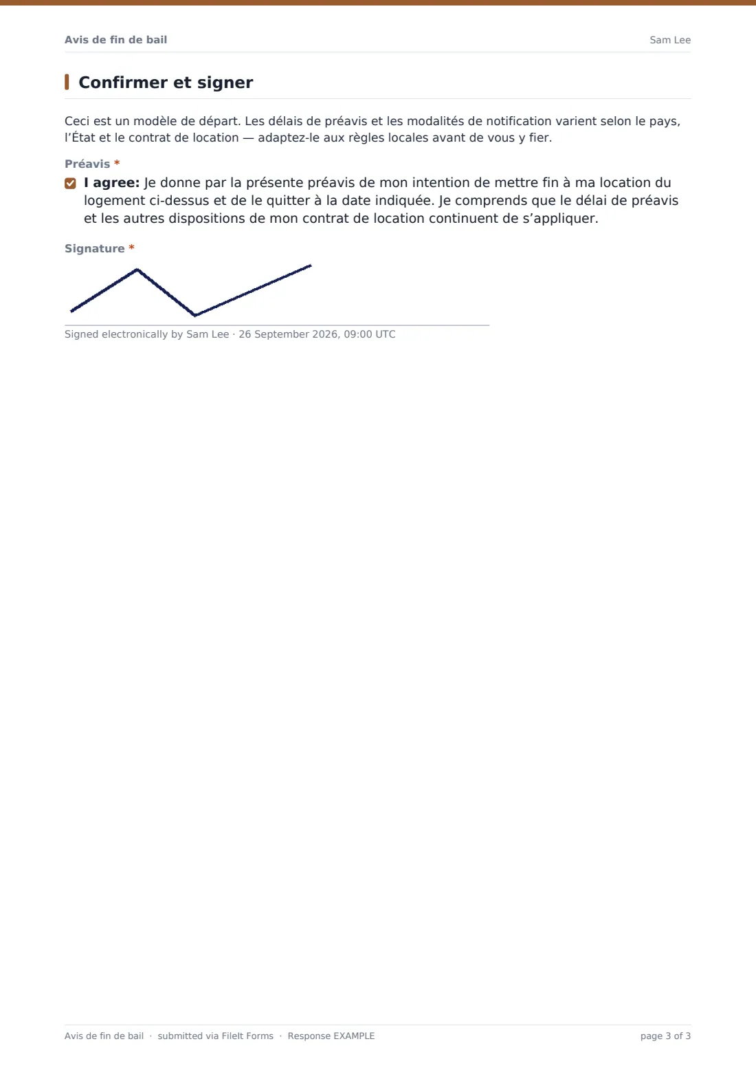 Avis de fin de bail — exemple de réponse au format PDF, page 3 sur 3