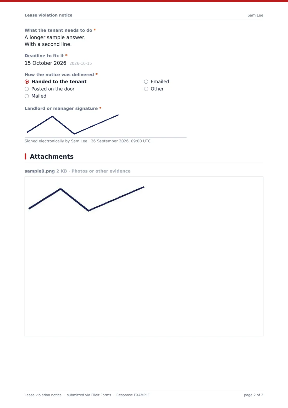 Lease violation notice — example response PDF, page 2 of 2