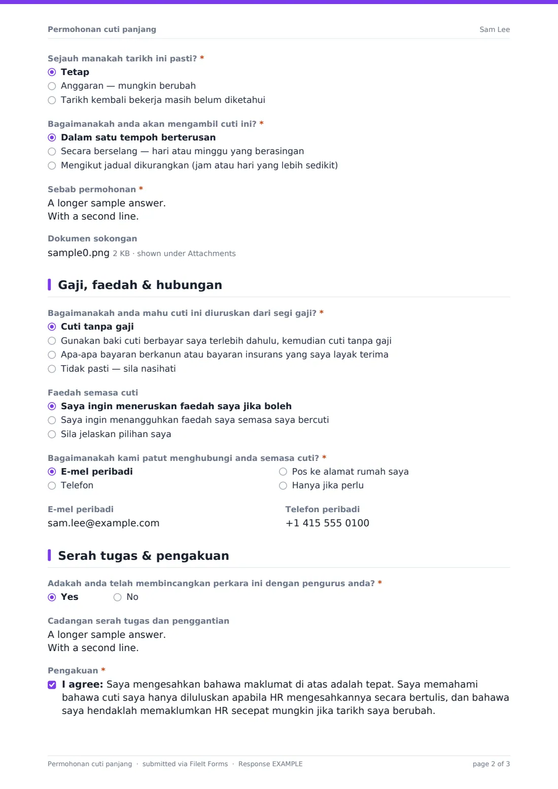 Permohonan cuti panjang — PDF respons contoh, halaman 2 daripada 3
