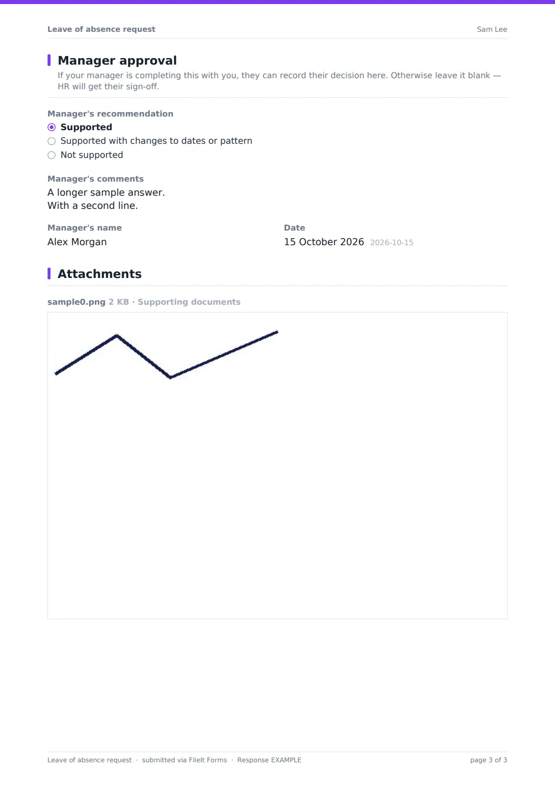 Leave of absence request — example response PDF, page 3 of 3