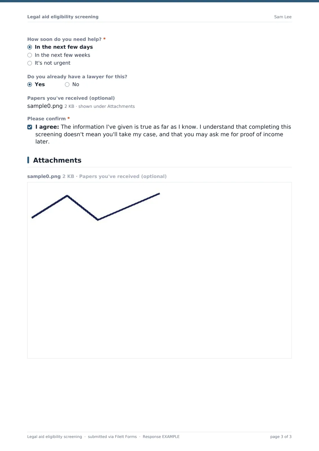 Legal aid eligibility screening — example response PDF, page 3 of 3