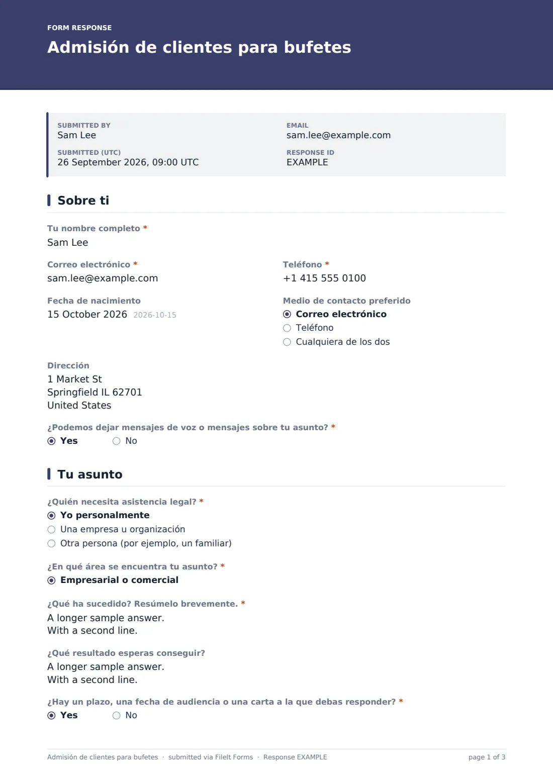Admisión de clientes para bufetes — PDF de respuesta de ejemplo, página 1 de 3