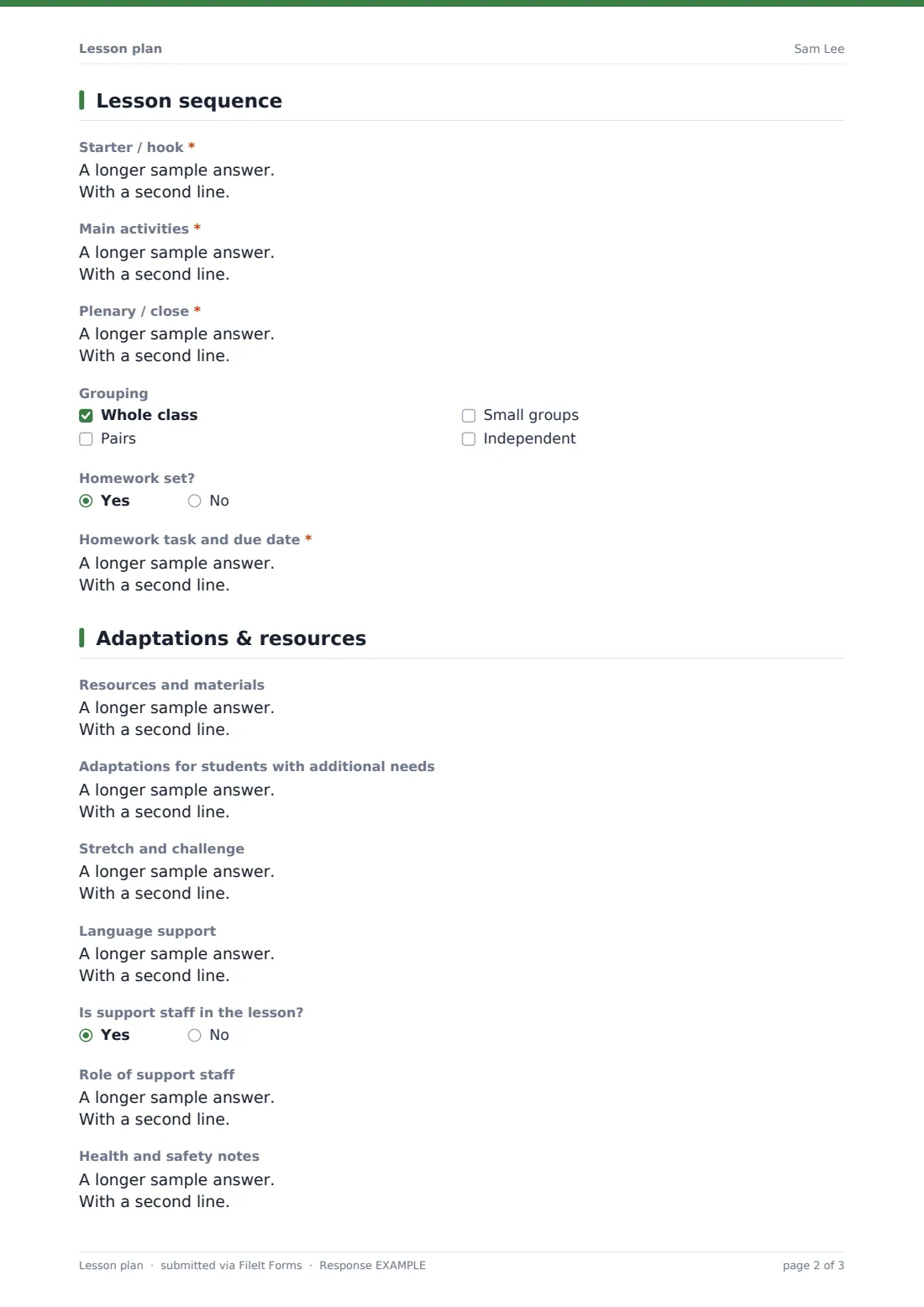 Lesson plan — example response PDF, page 2 of 3