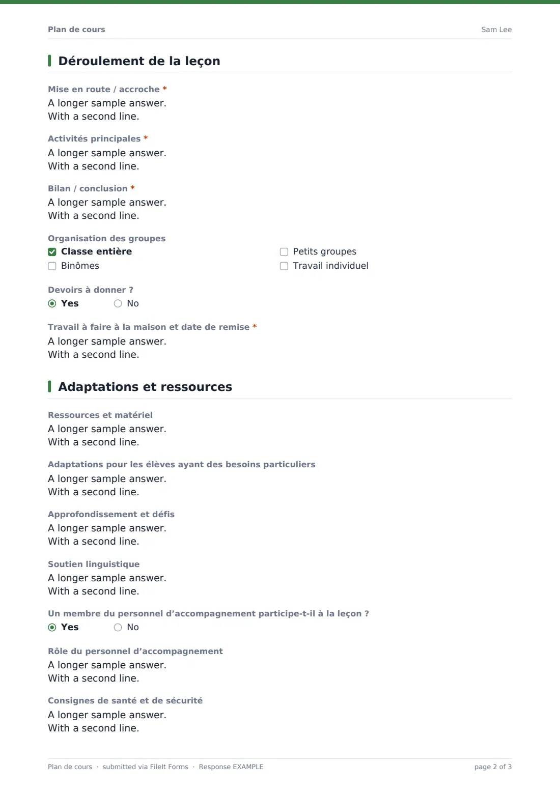 Plan de cours — exemple de réponse au format PDF, page 2 sur 3