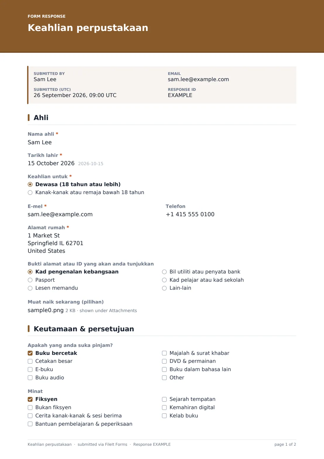 Keahlian perpustakaan — PDF respons contoh, halaman 1 daripada 2