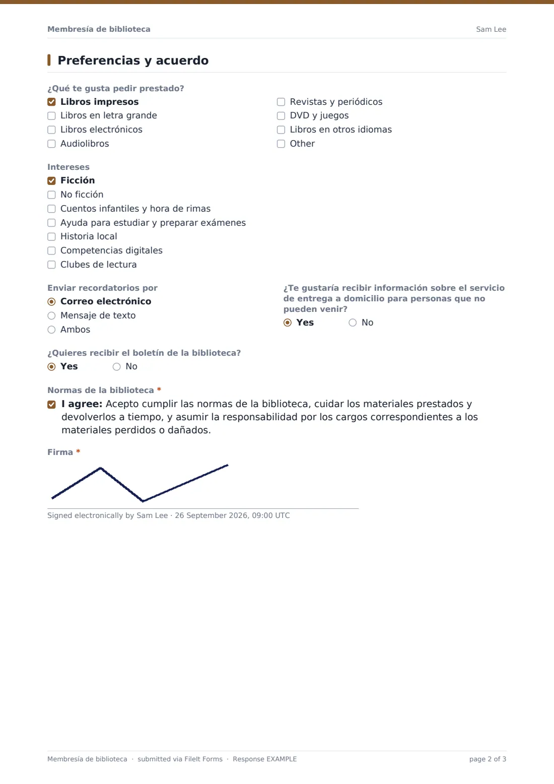 Membresía de biblioteca — PDF de respuesta de ejemplo, página 2 de 3