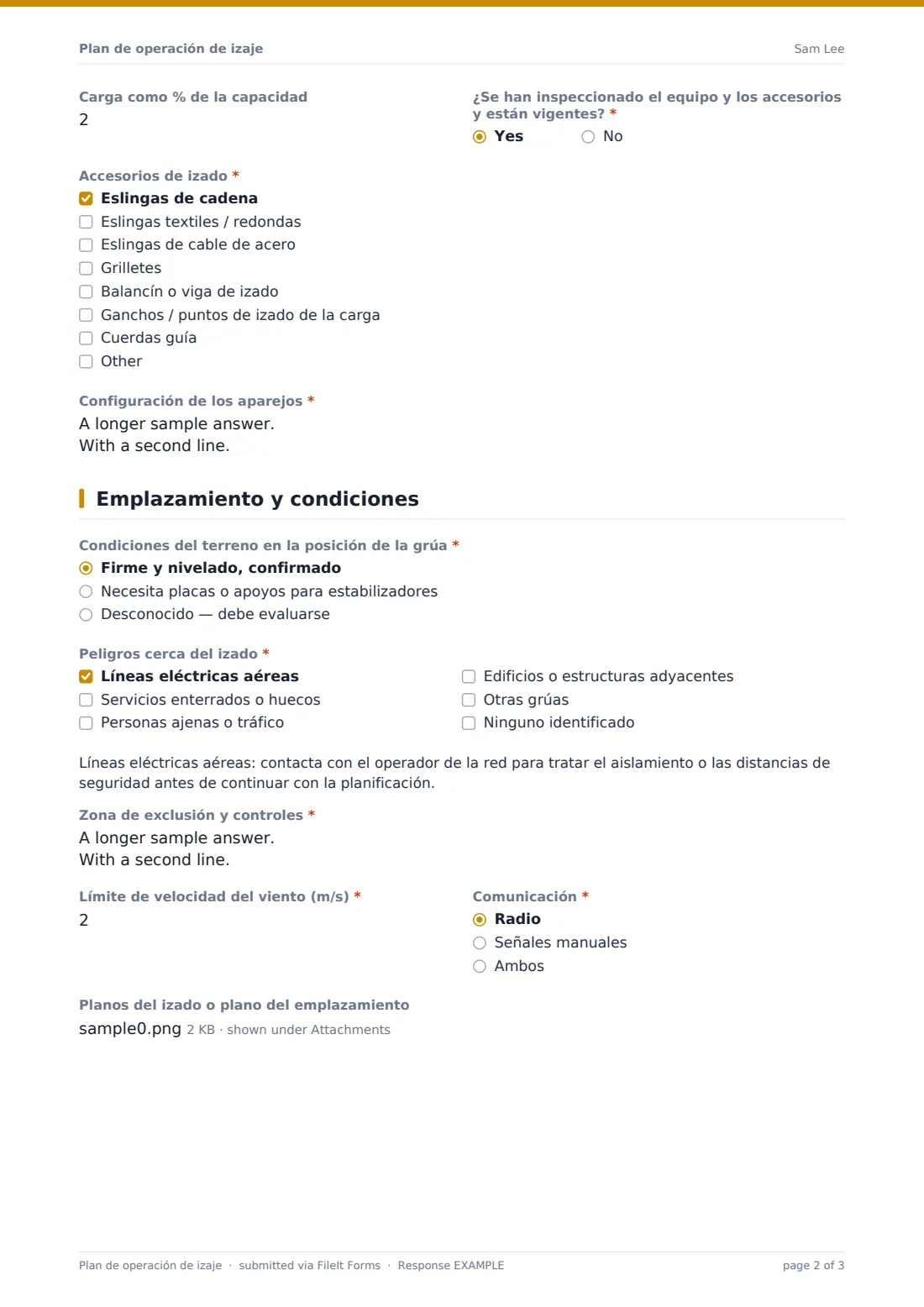 Plan de operación de izaje — PDF de respuesta de ejemplo, página 2 de 3