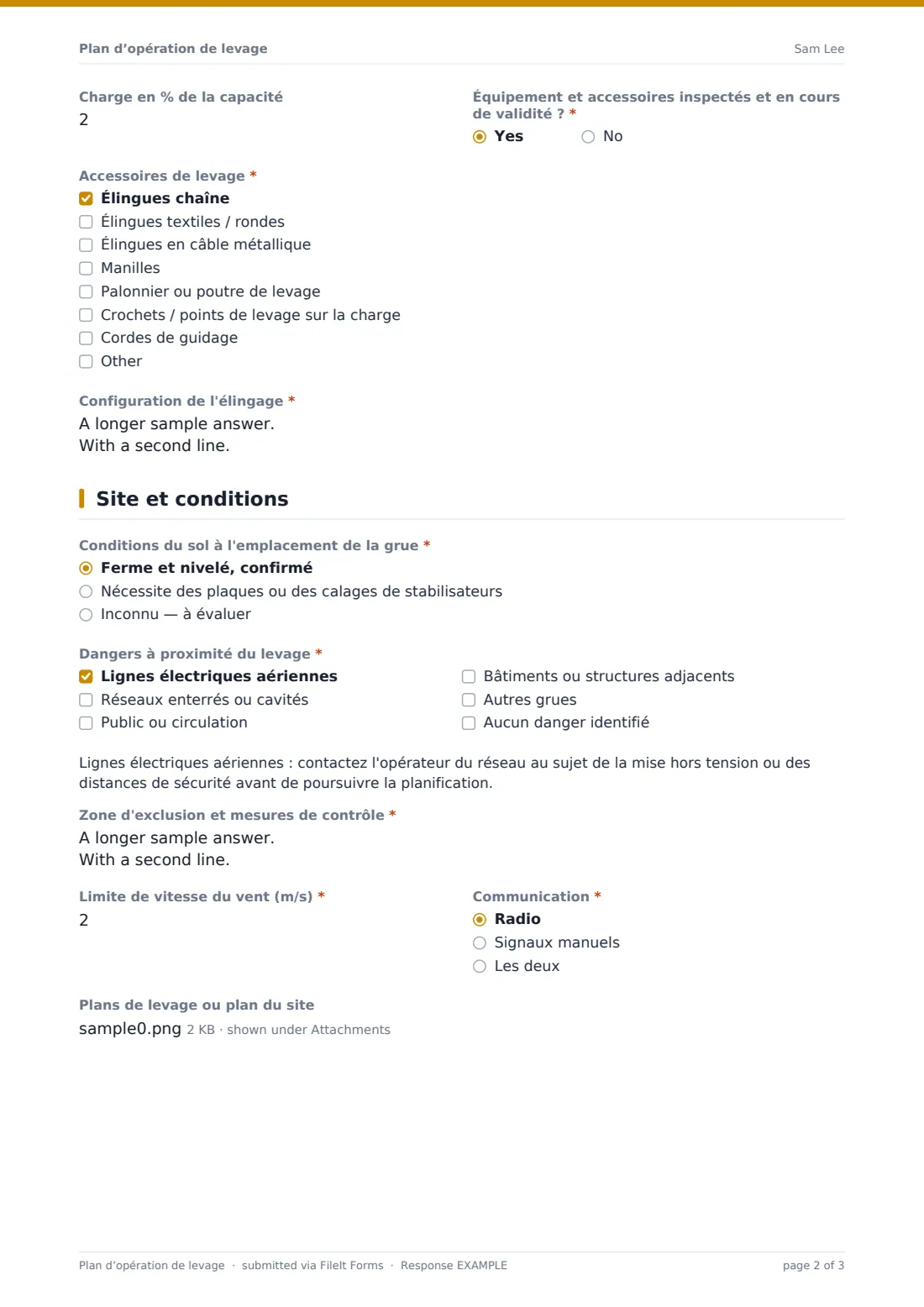 Plan d’opération de levage — exemple de réponse au format PDF, page 2 sur 3