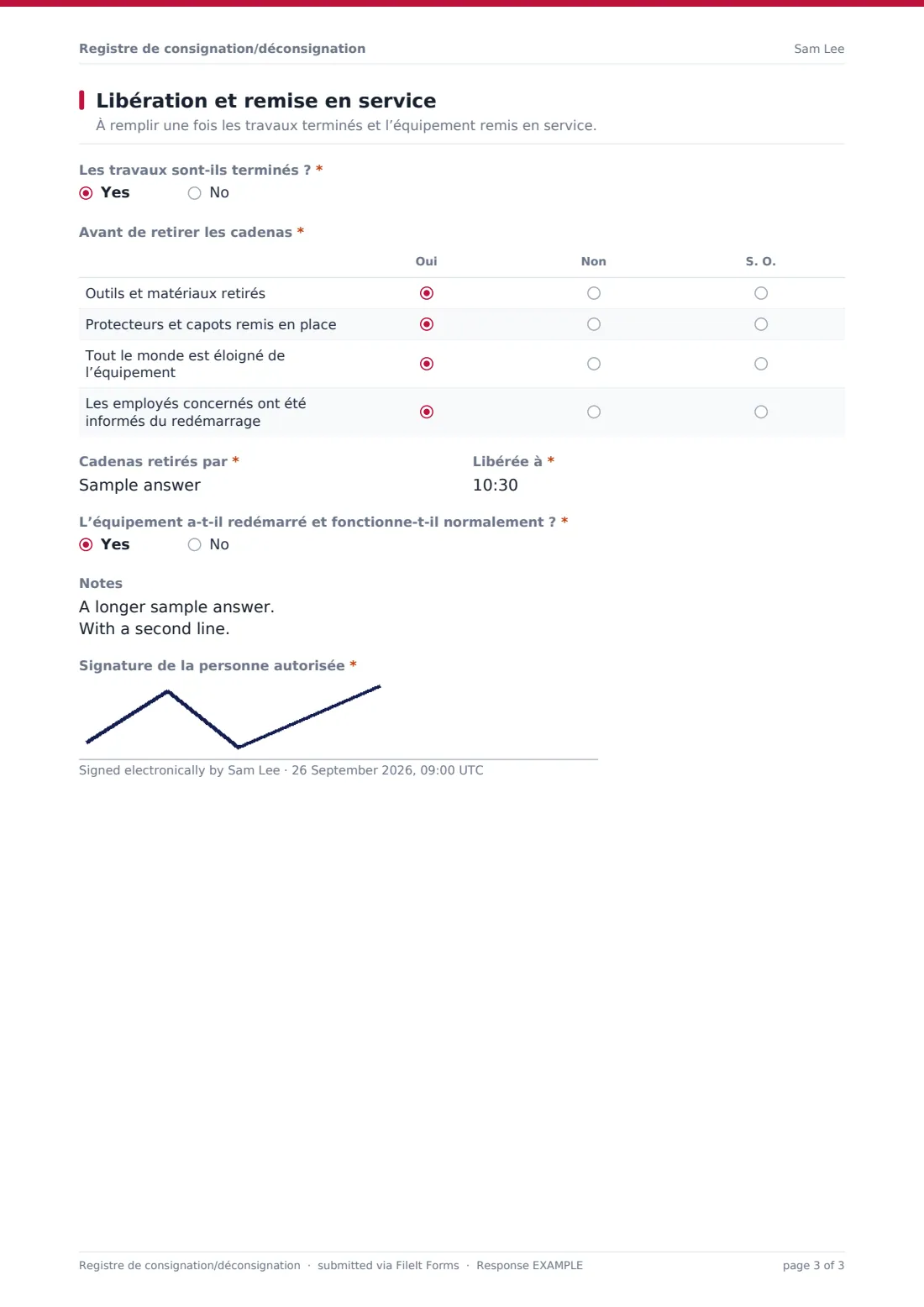 Registre de consignation/déconsignation — exemple de réponse au format PDF, page 3 sur 3