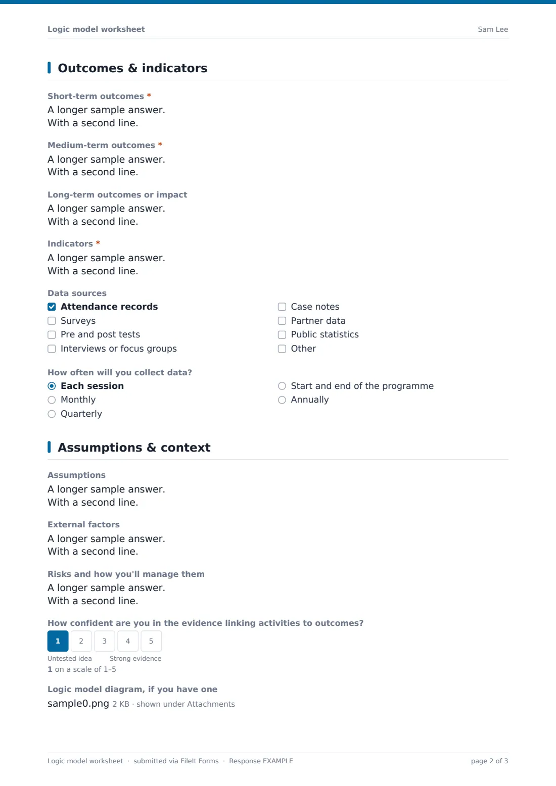 Logic model worksheet — example response PDF, page 2 of 3