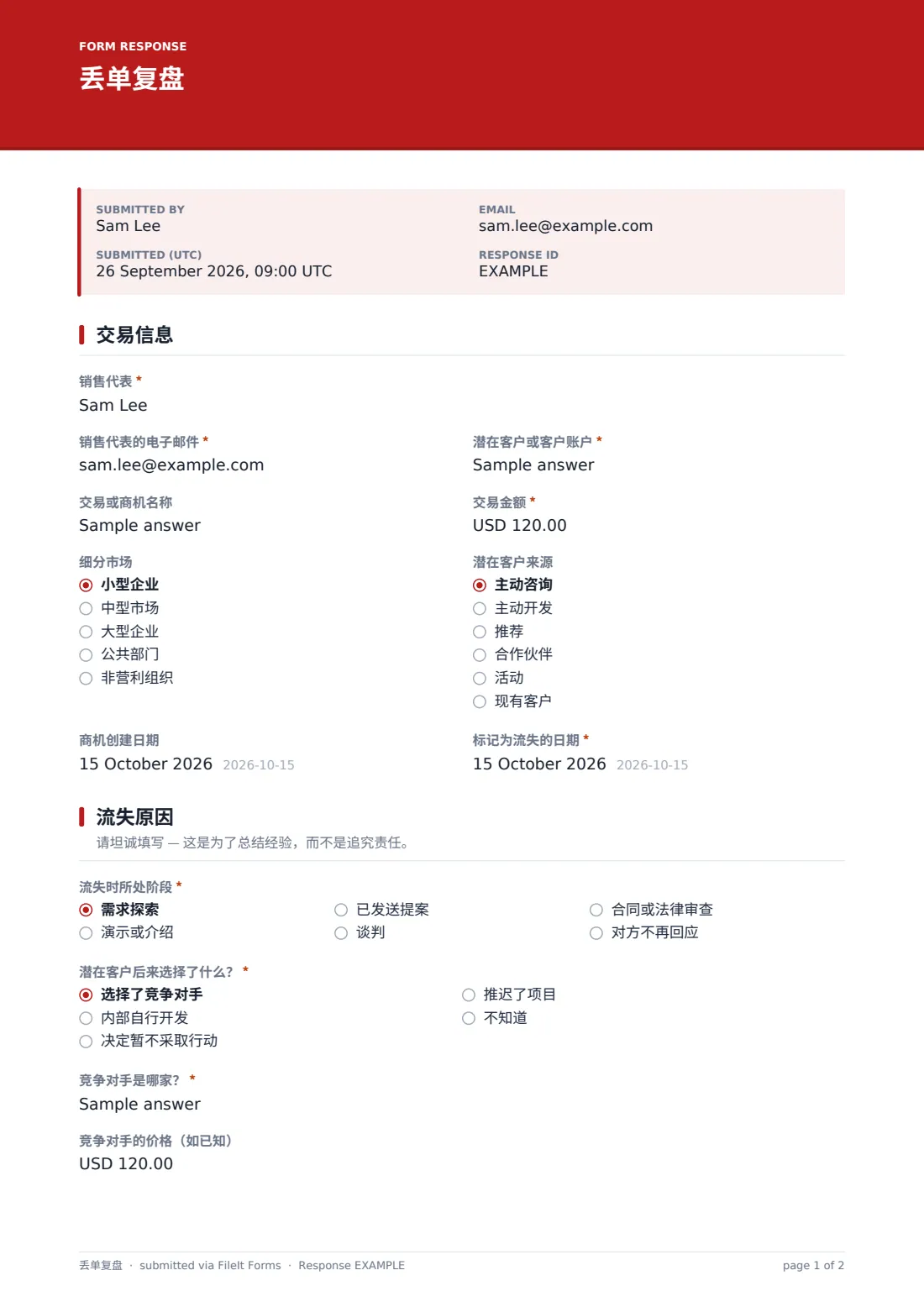 丢单复盘 — 示例回复 PDF，第 1 页，共 2 页