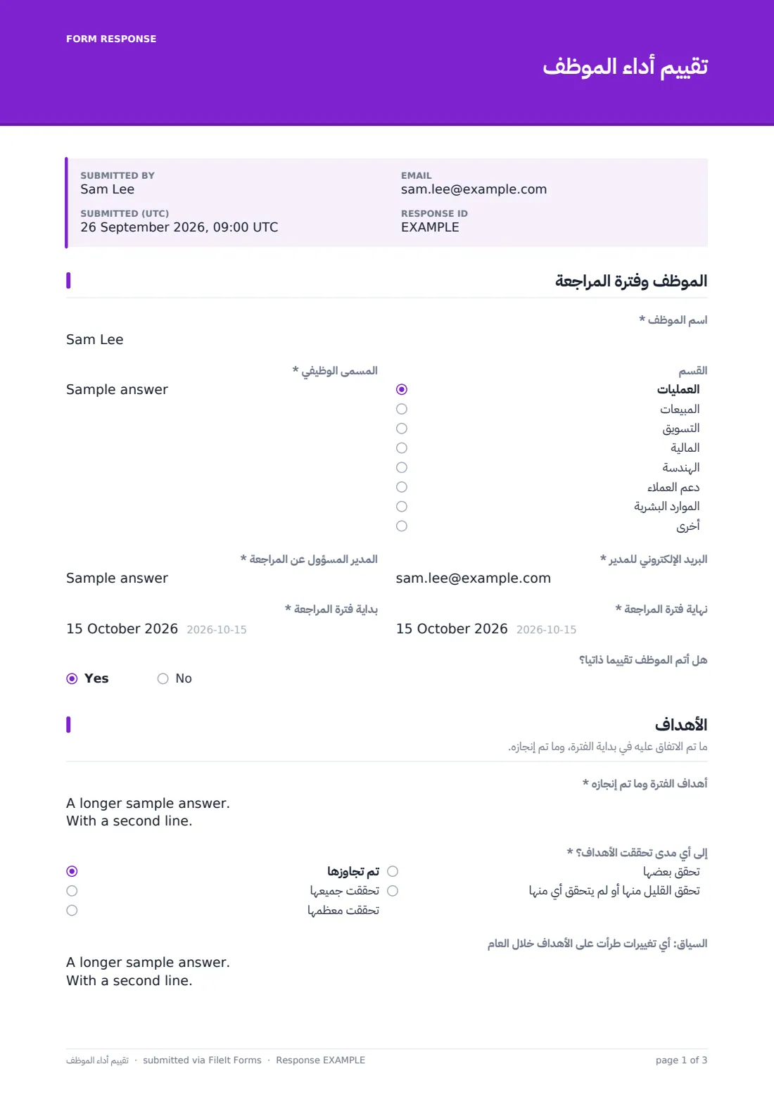 تقييم أداء الموظف — ملف PDF لرد نموذجي، الصفحة 1 من 3