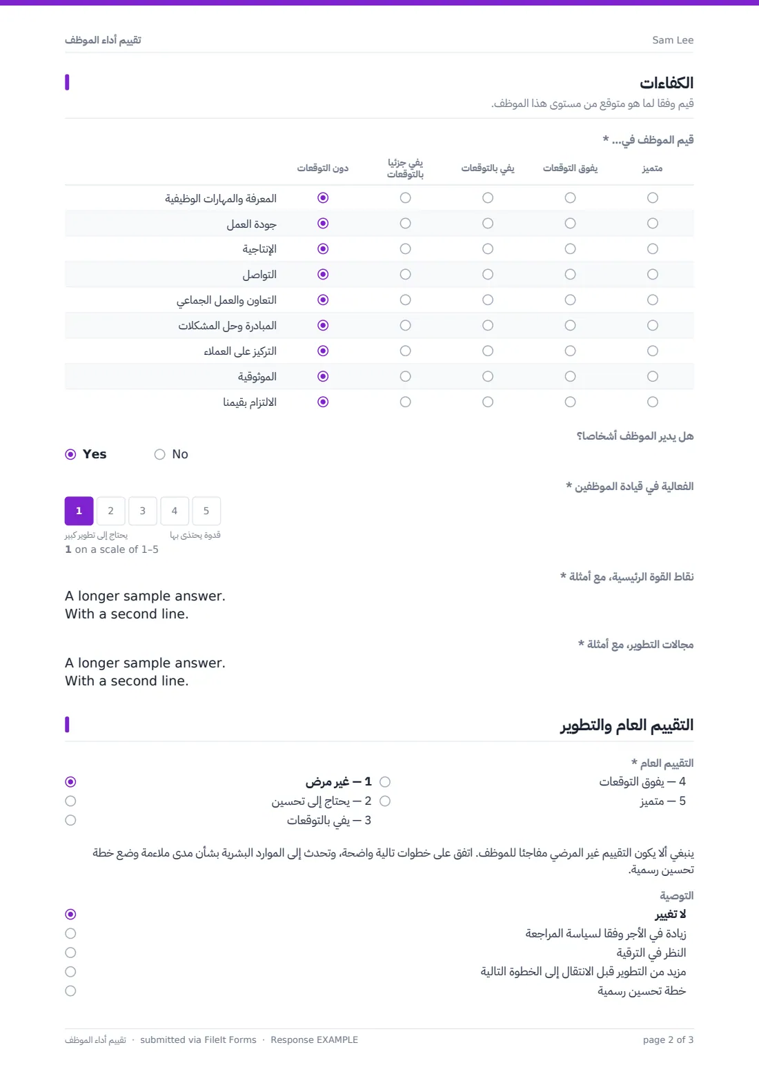 تقييم أداء الموظف — ملف PDF لرد نموذجي، الصفحة 2 من 3