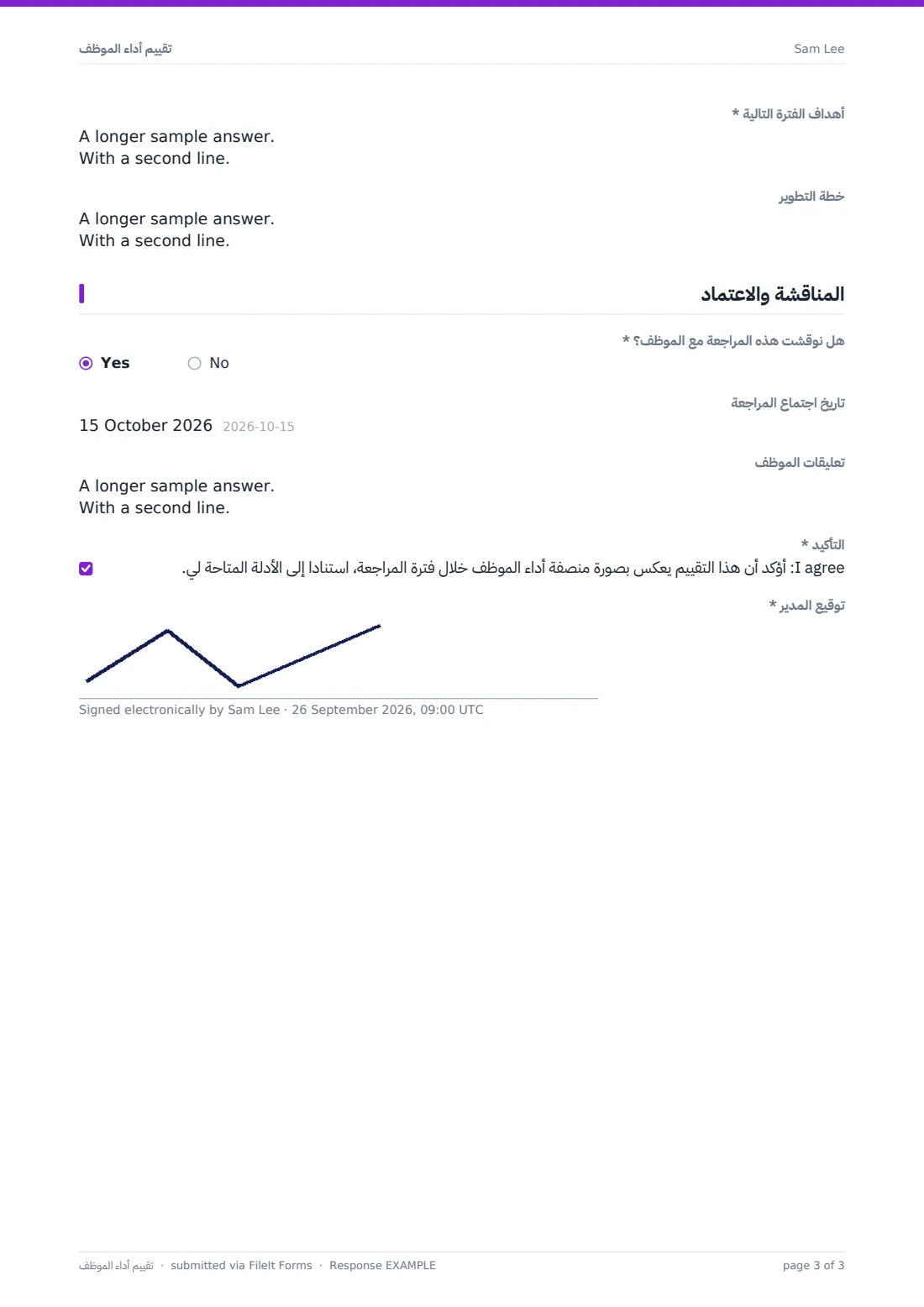 تقييم أداء الموظف — ملف PDF لرد نموذجي، الصفحة 3 من 3
