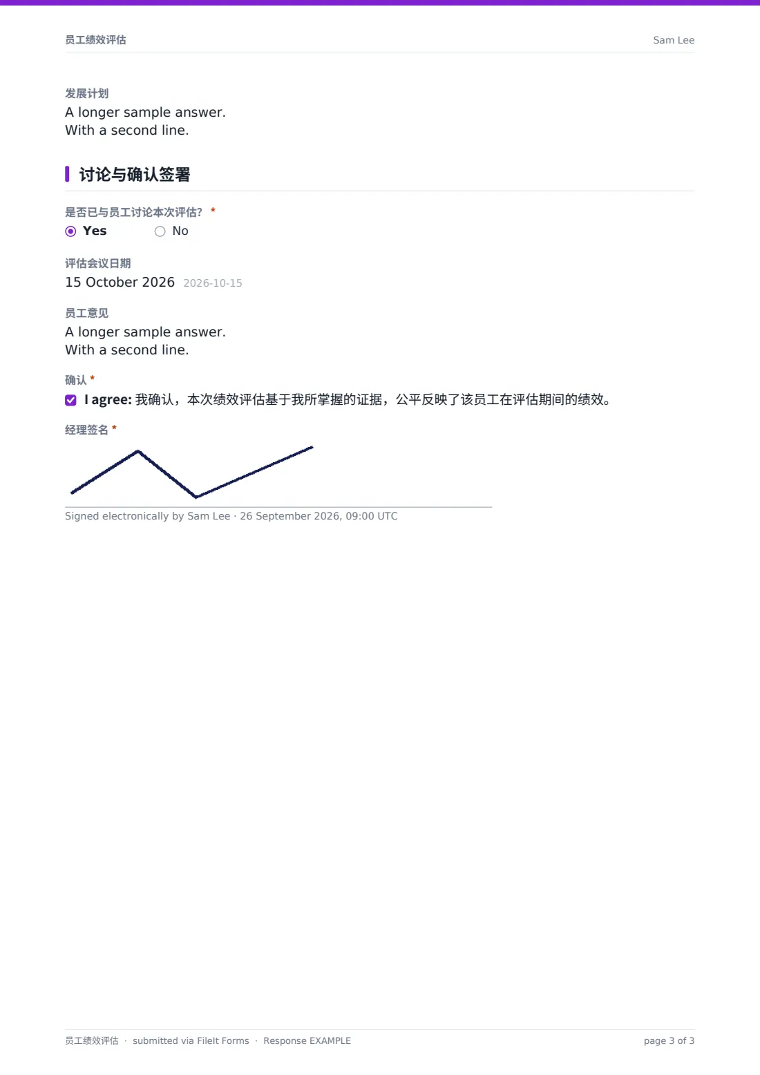 员工绩效评估 — 示例回复 PDF，第 3 页，共 3 页