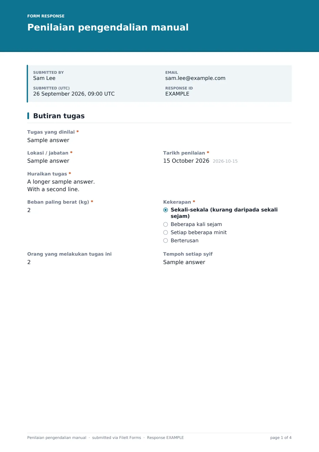 Penilaian pengendalian manual — PDF respons contoh, halaman 1 daripada 4