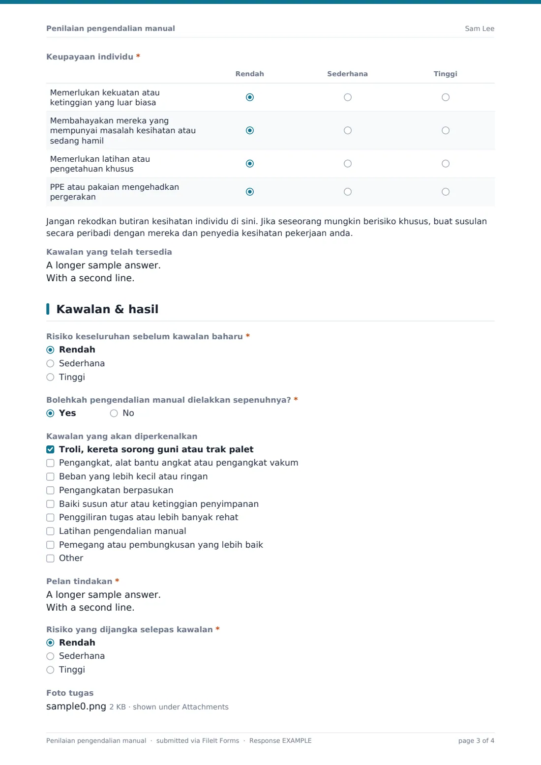 Penilaian pengendalian manual — PDF respons contoh, halaman 3 daripada 4