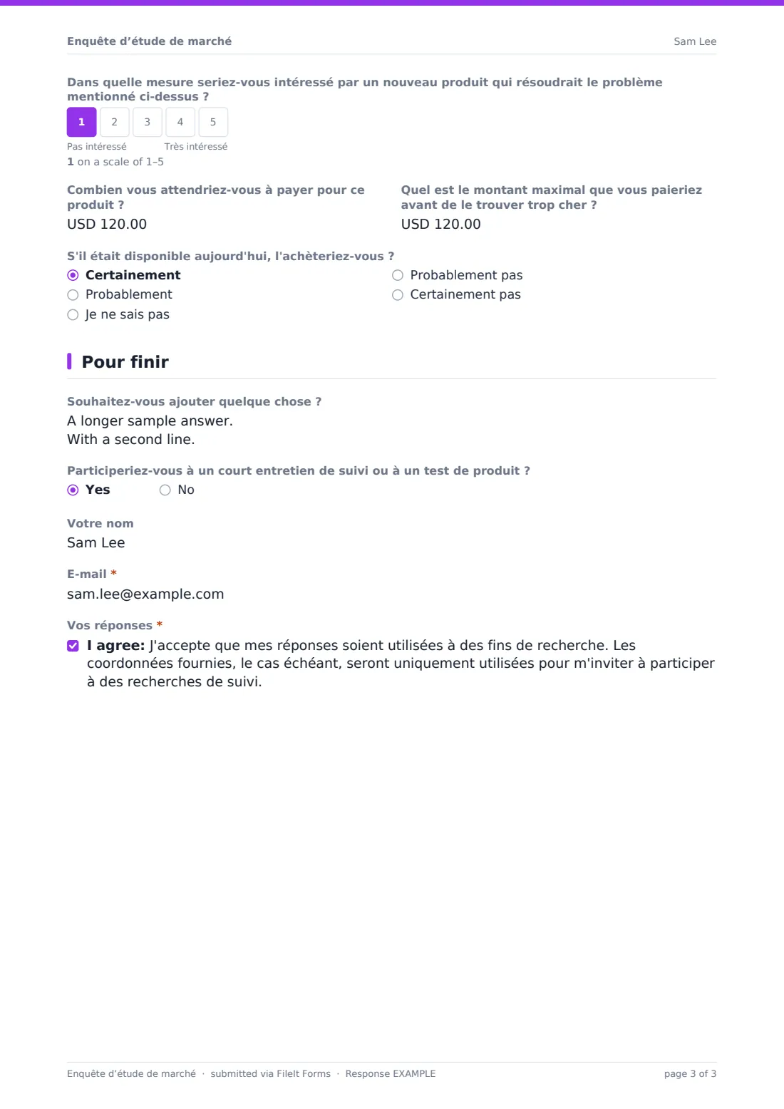 Enquête d’étude de marché — exemple de réponse au format PDF, page 3 sur 3