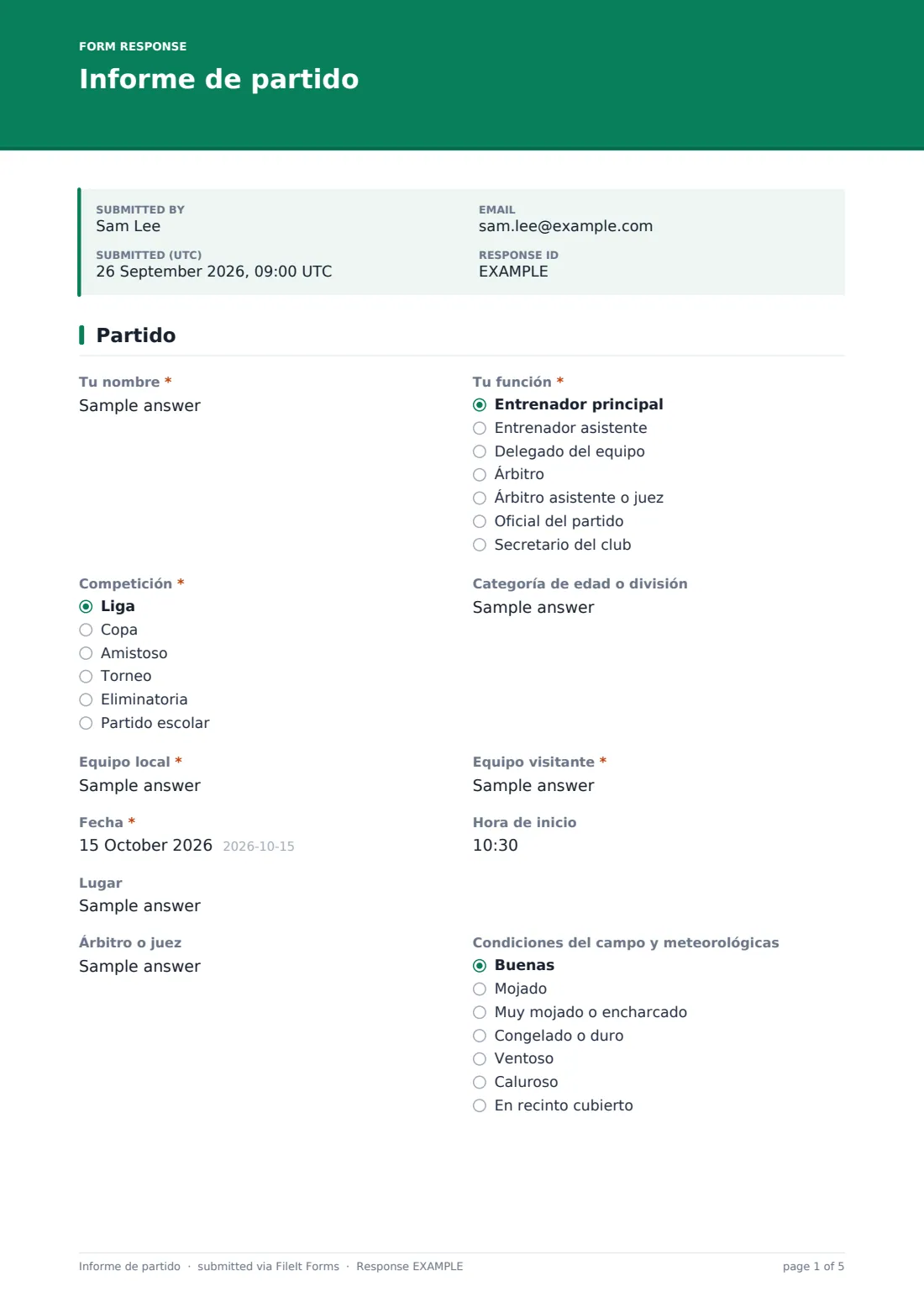 Informe de partido — PDF de respuesta de ejemplo, página 1 de 5