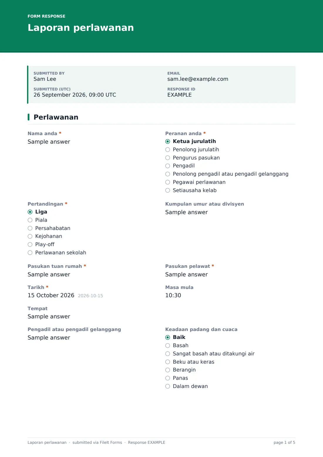 Laporan perlawanan — PDF respons contoh, halaman 1 daripada 5