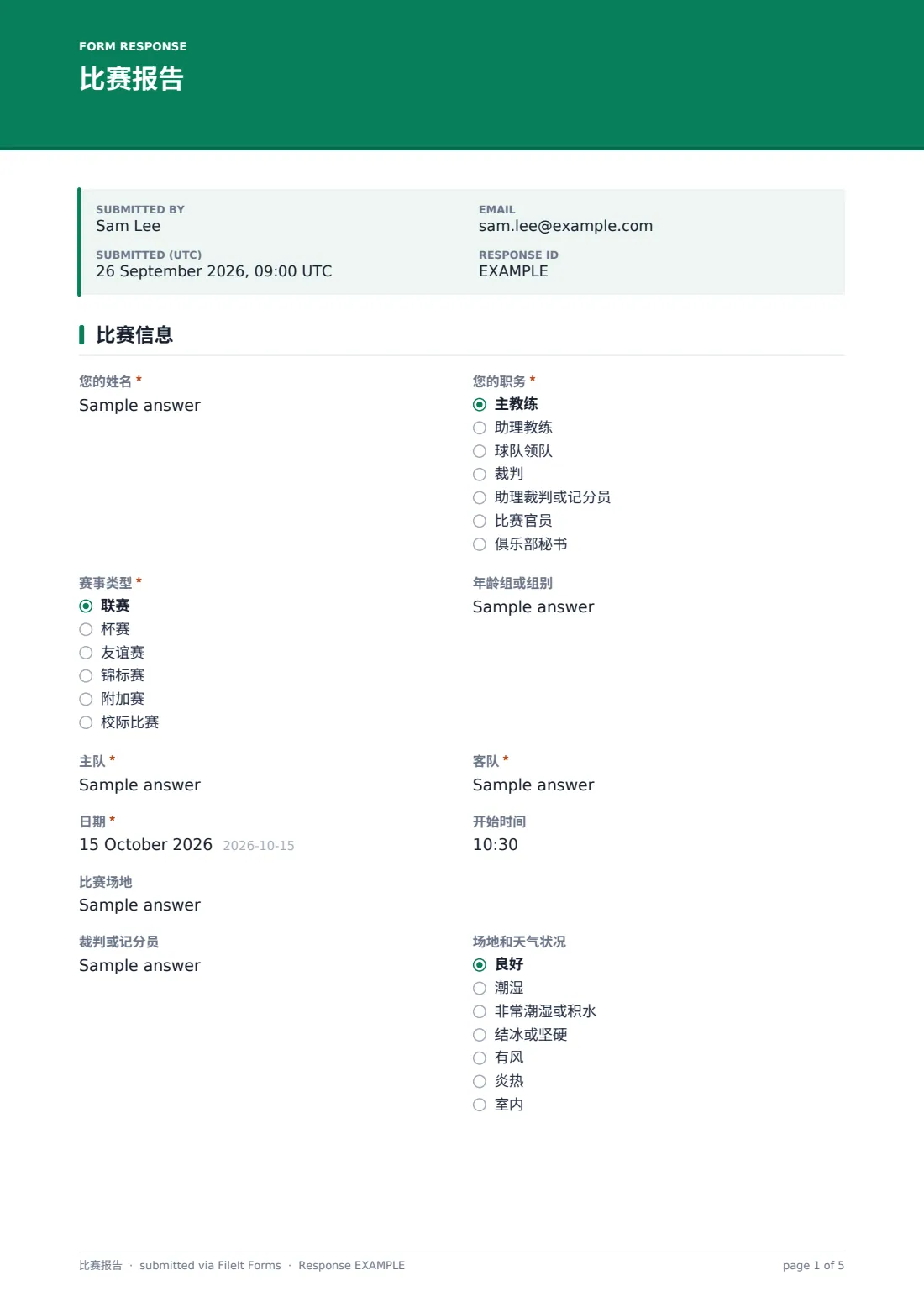 比赛报告 — 示例回复 PDF，第 1 页，共 5 页