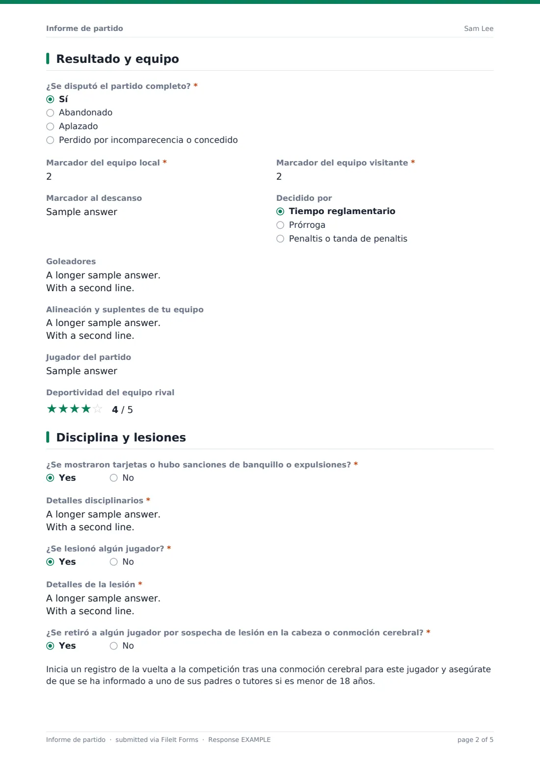 Informe de partido — PDF de respuesta de ejemplo, página 2 de 5