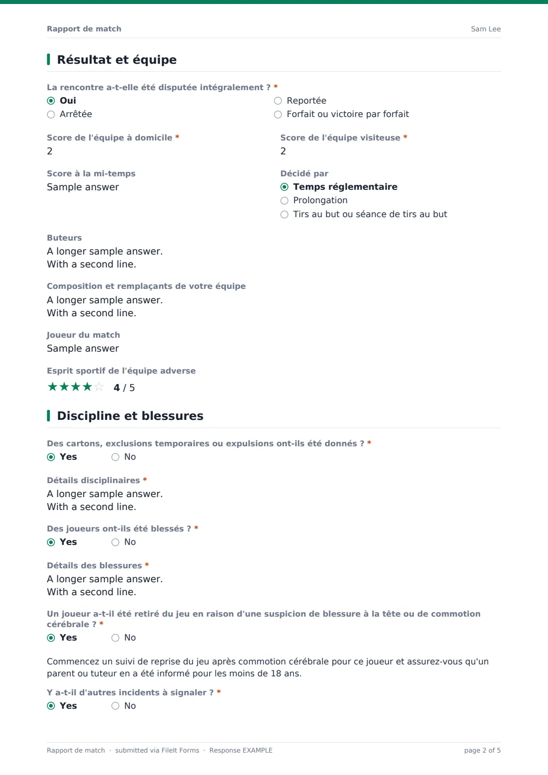 Rapport de match — exemple de réponse au format PDF, page 2 sur 5