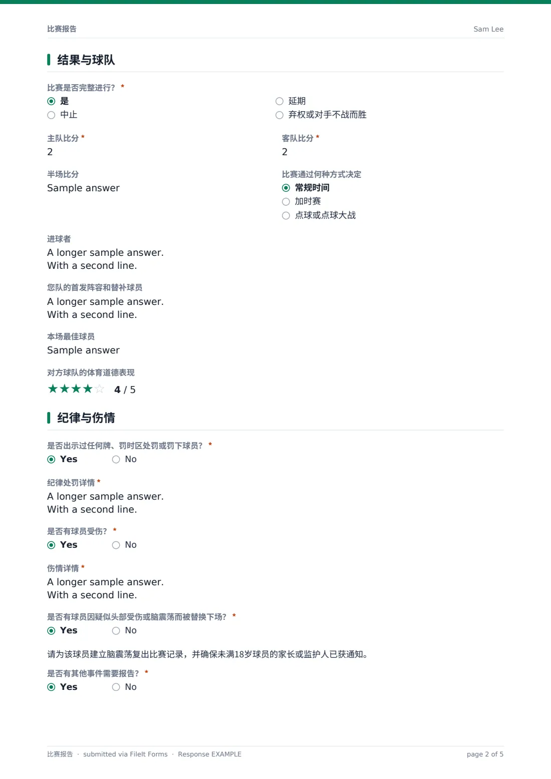 比赛报告 — 示例回复 PDF，第 2 页，共 5 页